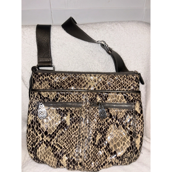 Brighton Womens Brown Snake Print Leather Adjustable Strap Crossbody Bag - Picture 2 of 11
